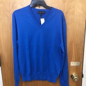 BROOKS BROTHERS Supima Cotton V-Neck Sweater in Royal Blue sz M
